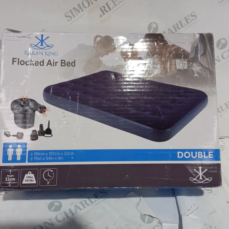 BOXED KARAN KING DOUBLE FLOCKED AIR BED 