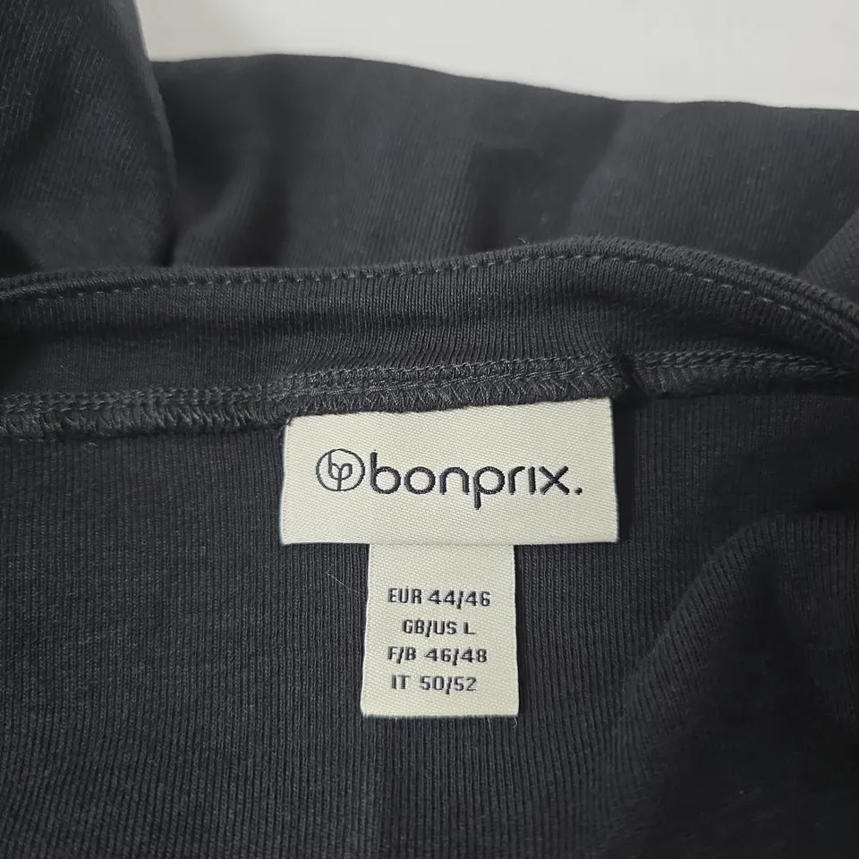 BONPRIX BLACK LONG-SLEEVE RIBBED  TOP, UK SIZE L (EUR 44/46)