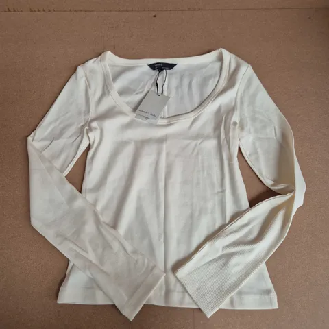 NOBODYS CHILD LONG SLEEVE SCOOP NECK RIB TOP IN JERSEY WHITE - UK SMALL