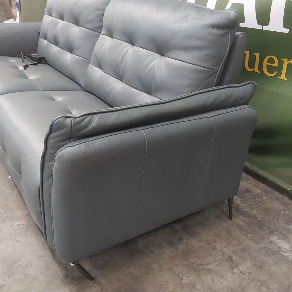 QUALITY DESIGNER ITALIAN MADE LEATHER BOLANZO ELECTRIC RECLINER SOFA - BLUE