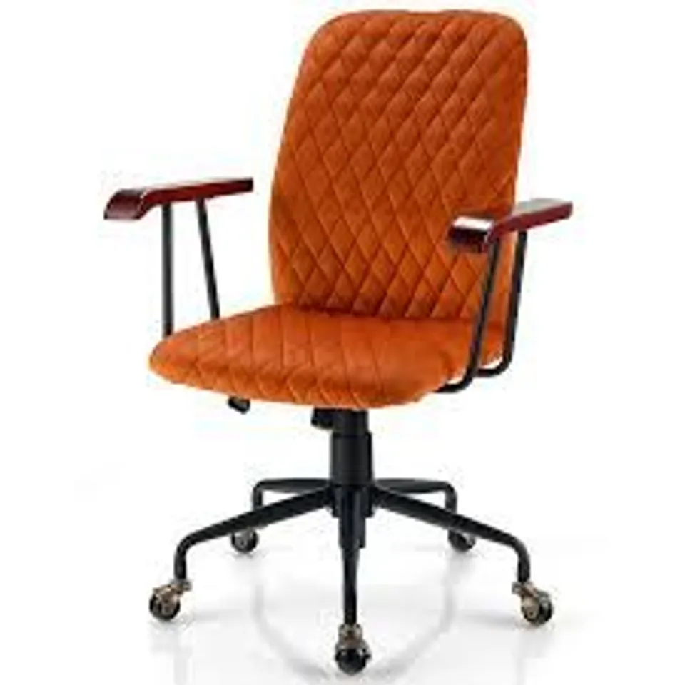 BOXED COSTWAY VELVET ADJUSTABLE SWIVEL CHAIR MID-BACK FOR HOME OFFICE COMPUTER LEISURE CHAIR - ORANGE