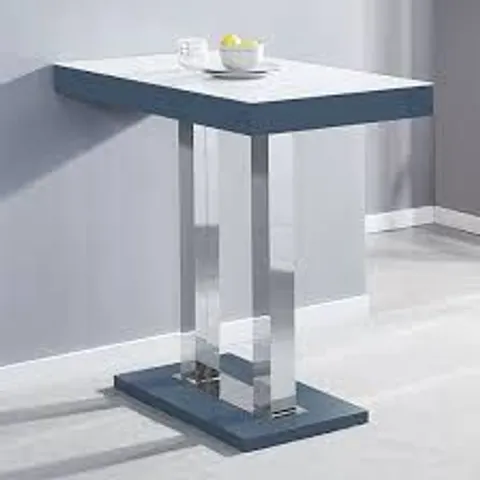 BOXED CAPRICE HIGH GLOSS BAR TABLE IN GREY WITH WHITE GLASS TOP (2 BOXES)