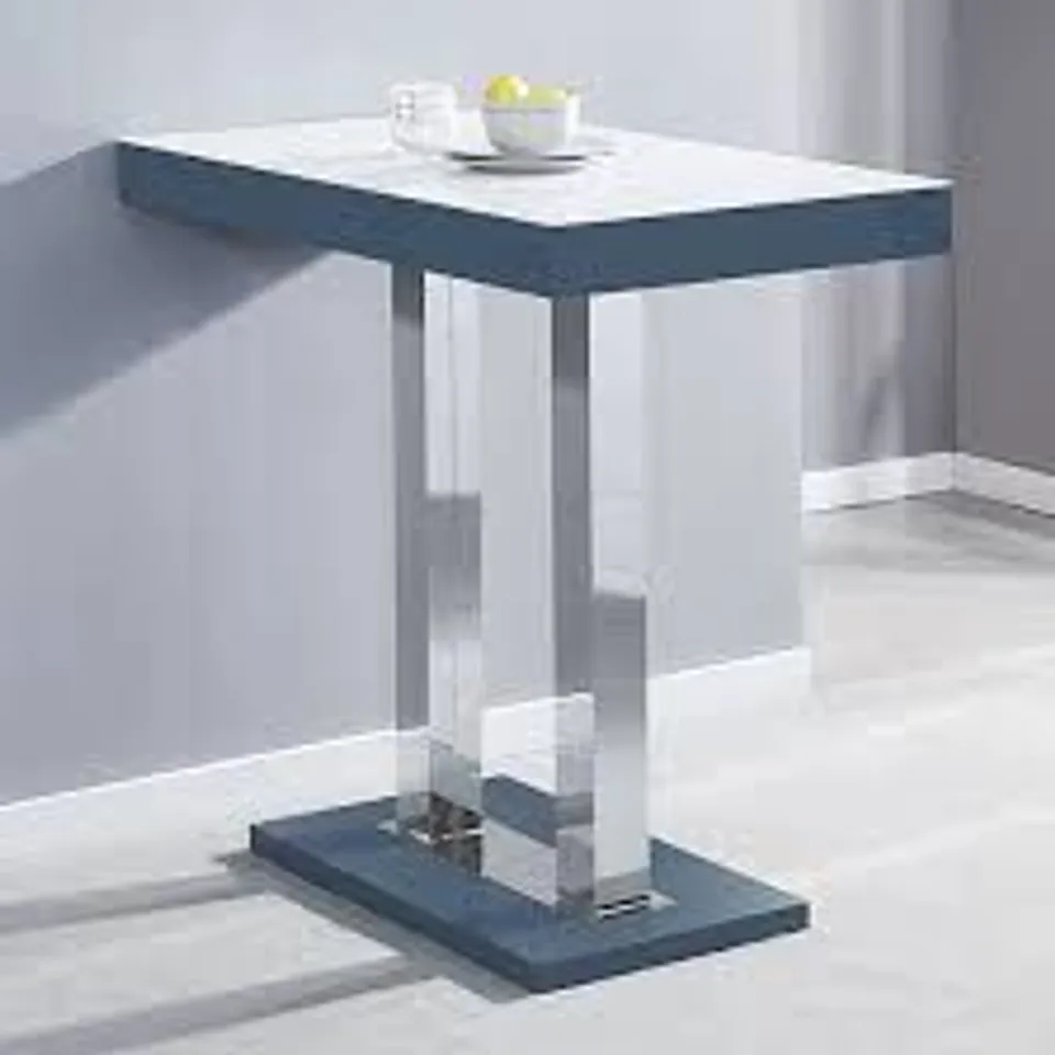 BOXED CAPRICE HIGH GLOSS BAR TABLE IN GREY WITH WHITE GLASS TOP (2 BOXES)