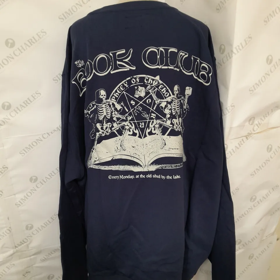 THE SORRY BOYS PRINTED CREW PULLOVER IN NAVY SIE 4XL