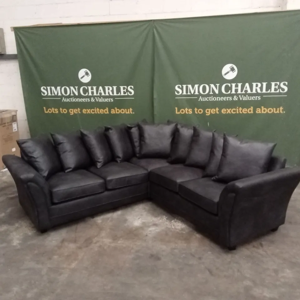 DURY LEATHER LOOK CORNER GROUP SOFA - BLACK RRP £1119