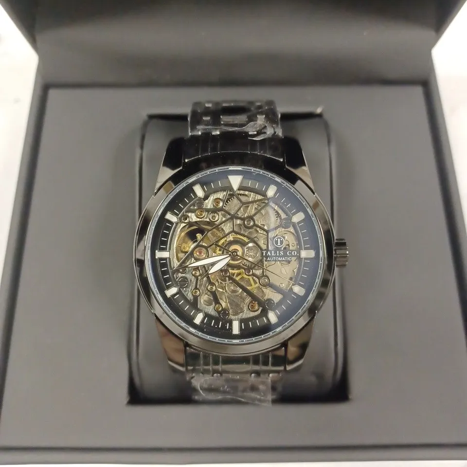 TALIS CO SKELETON DIAL BLACK BRACELET STRAP WRISTWATCH