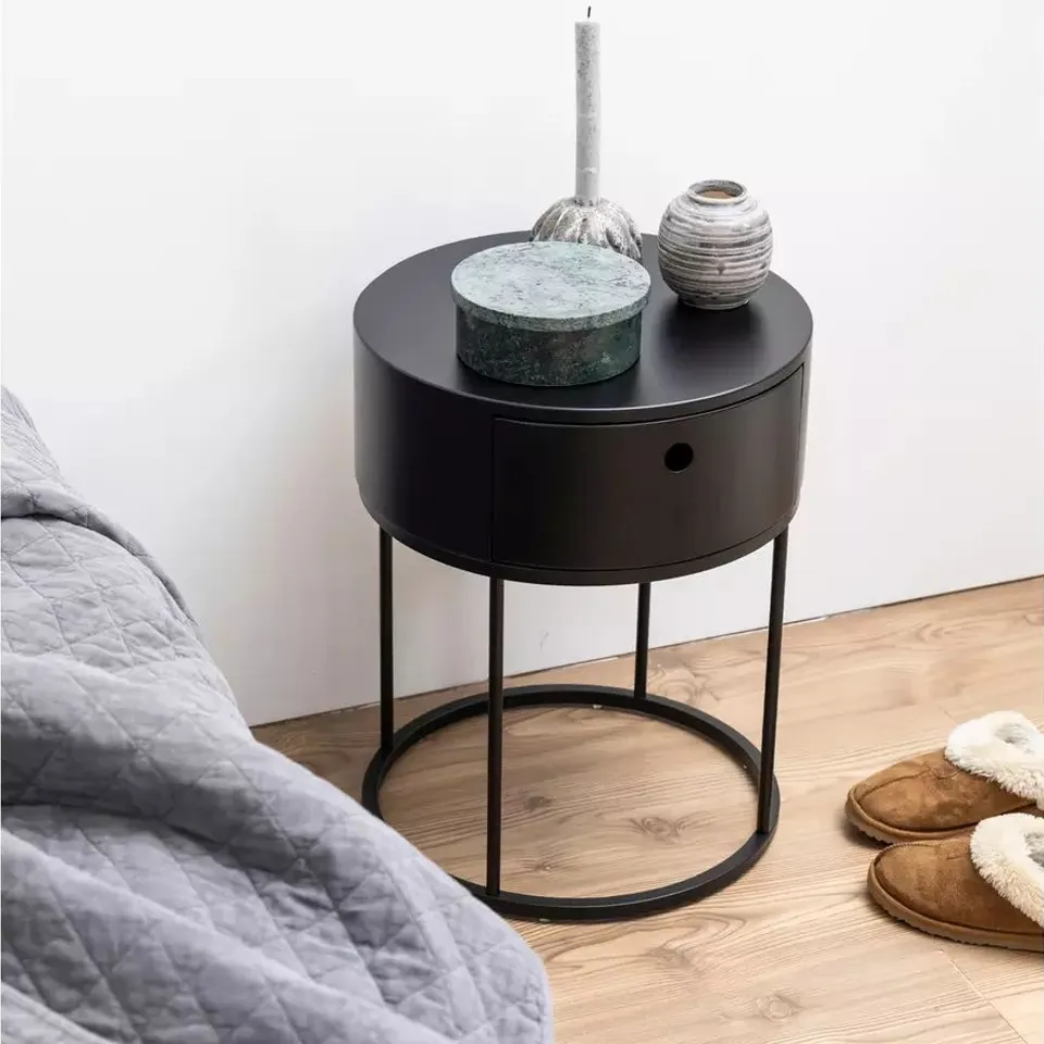 BOXED POLO ROUND BEDSIDE TABLE IN BLACK