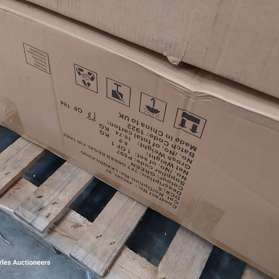 PALLET OF ASSORTED BOXED FURNITURE PARTS INCLUDING MIRRORED NEST OF TABLES, DINING TABLE PARTS, CHRISTMAS TREE.