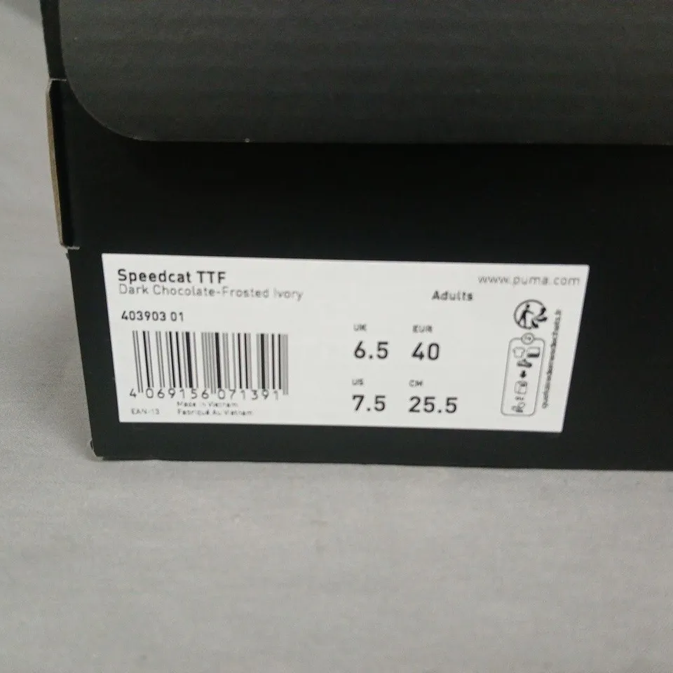 BOXED PUMA SPEEDCAT TTF DARK CHOCOLATE FROSTED IVORY TRAINERS -  UK 6.5