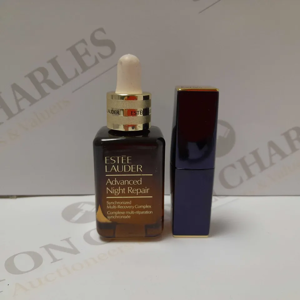 LOT OF 2 ESTEE LAUDER PRODUCTS TO INCLUDE ADVANCED NIGHT REPAIR REPAIRING NIGHT SERUM 30ML & PURE COLOUR ENVY LIPSTICK - 561 INTENSE NUDE 