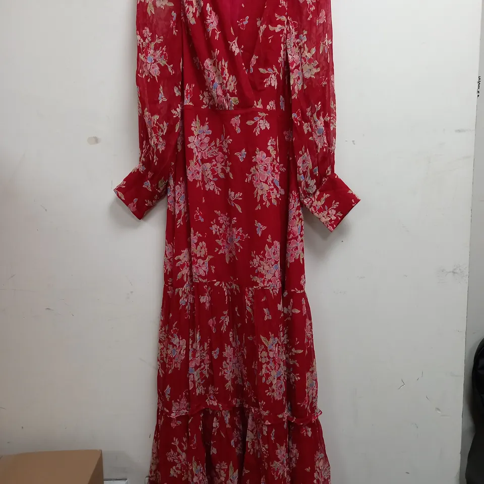 RIXO FLORAL DESIGN MEDIUM SLEEVE DRESS IN RED - UK 12