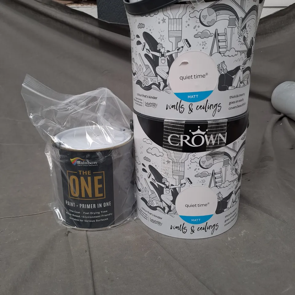 LOT OF 4 PAINT PRODUCTS TO INCLUDE CROWN WALLS & CEILING AND THE RAINBOW PRIMER