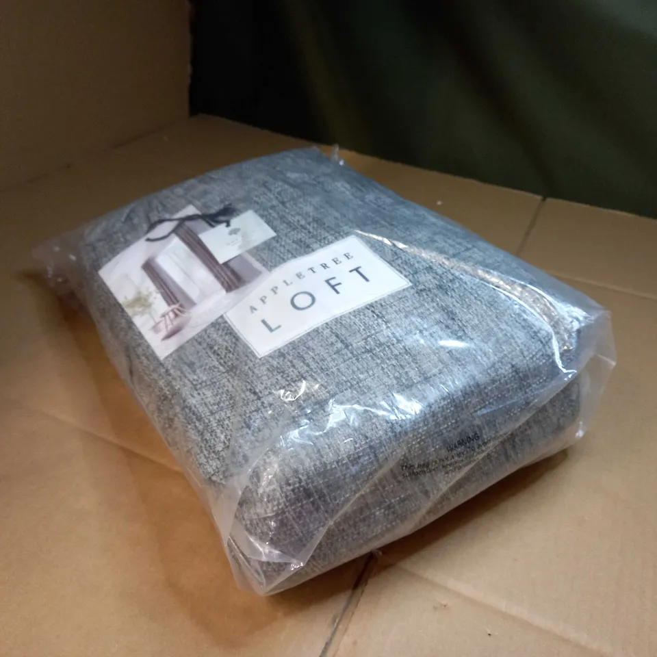 PACKAGED APPLETREE LOFT BOUCLE CHARCOAL EYELET CURTAINS - SIZE APPROX 90X90