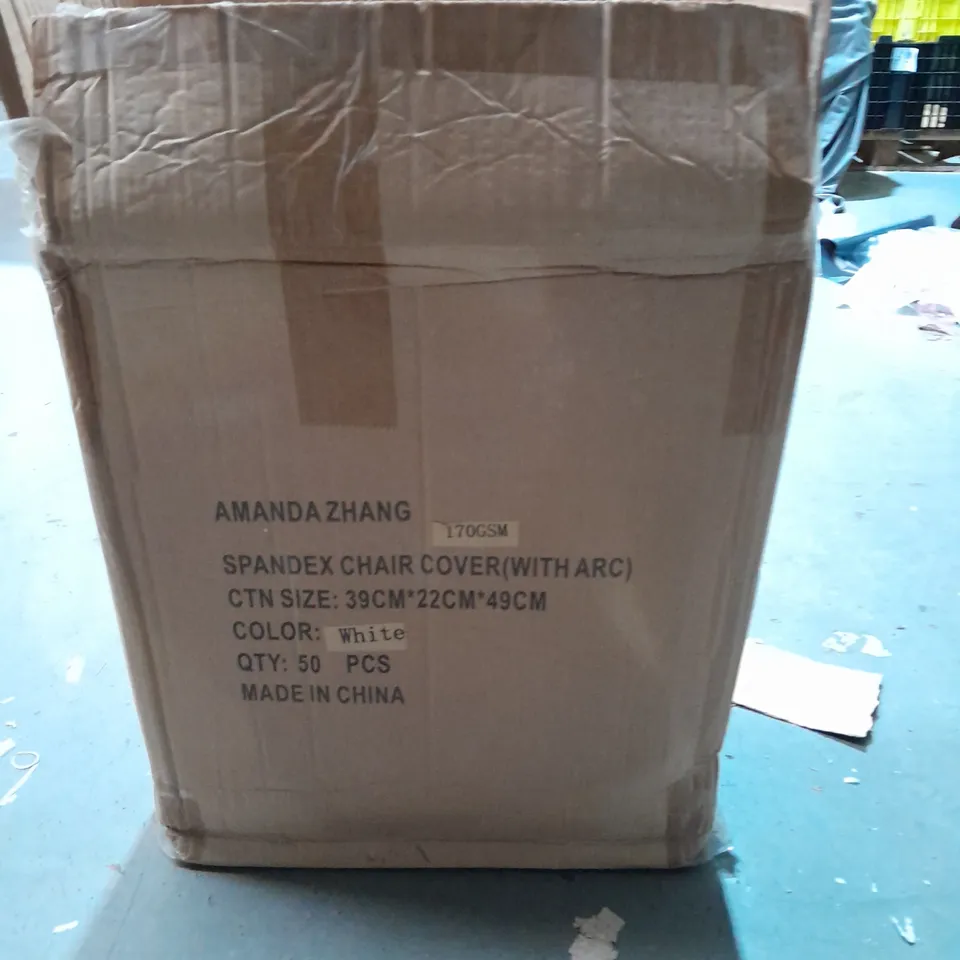 LOT OF APPROXIMATLY 50 SPANDEX CHAIR COVERS IN WHITE