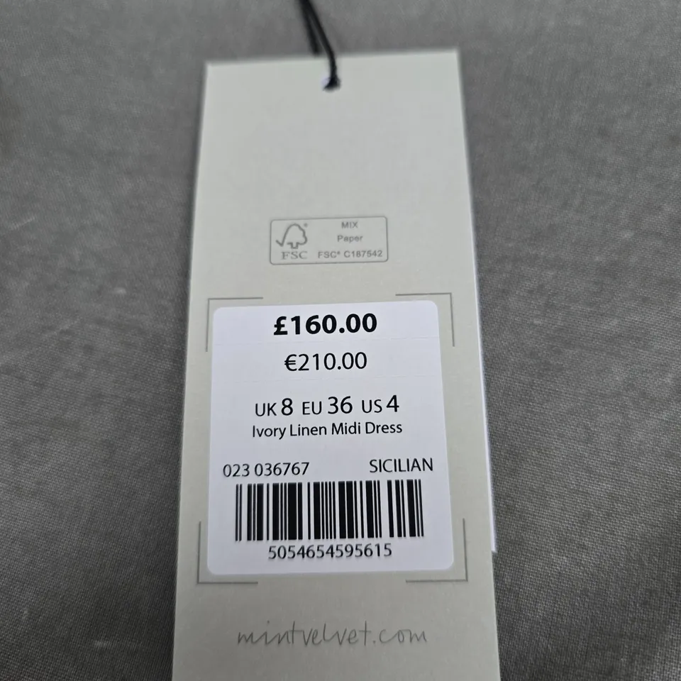 MINT VELVET IVORY LINEN MIDI DRESS - SIZE 8