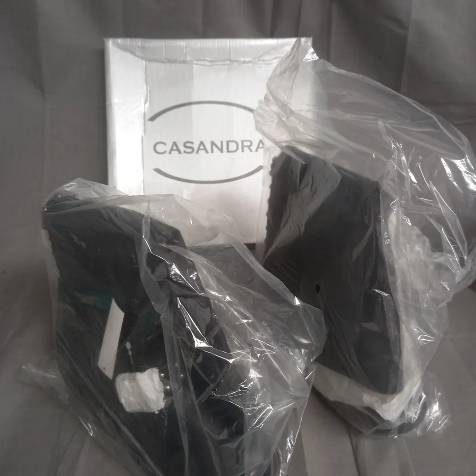 BOXED PAIR OF CASANDRA BLACK HIGH BOOTS SIZE 4