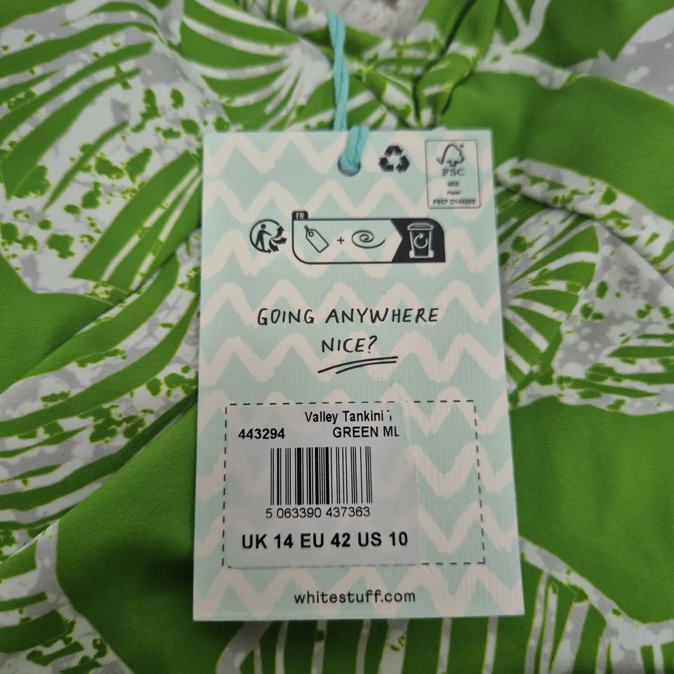 WHITE STUFF VALLEY TANKINI – GREEN LEAF PRINT, UK 14
