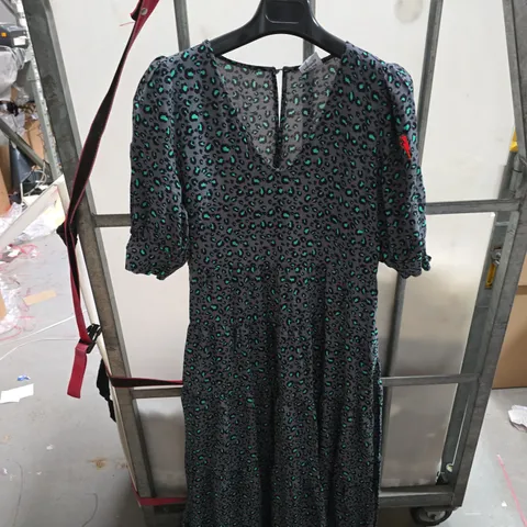 SCAMP & DUDE WOMEN’S DRESS – BLACK WITH TEAL LEOPARD PRINT, UK 12