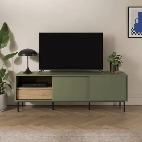 BOXED BENNIE WIDE TV UNIT FOR TVS UP TO 55" - OLIVE (1 BOX)