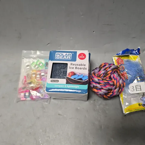 APPROXIMATELY 12 ASSORTED ITEMS TO INCLUDE - DOG TOY , POLAR HEAR ICE BOARDS ETC