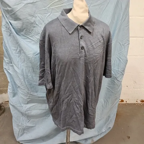 RISE & FALL SILK COTTON FINE KNIT POLO SHIRT – STEEL BLUE, XL