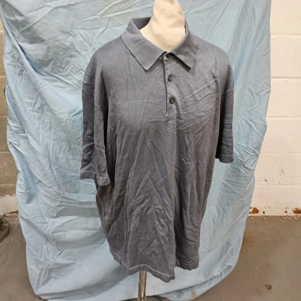 RISE & FALL SILK COTTON FINE KNIT POLO SHIRT – STEEL BLUE, XL