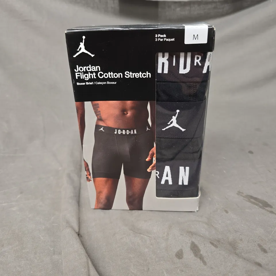 JORDAN FLIGHT 3PACK COTTON STRETCH BOXER BRIEFS IN BLACK SIZE M