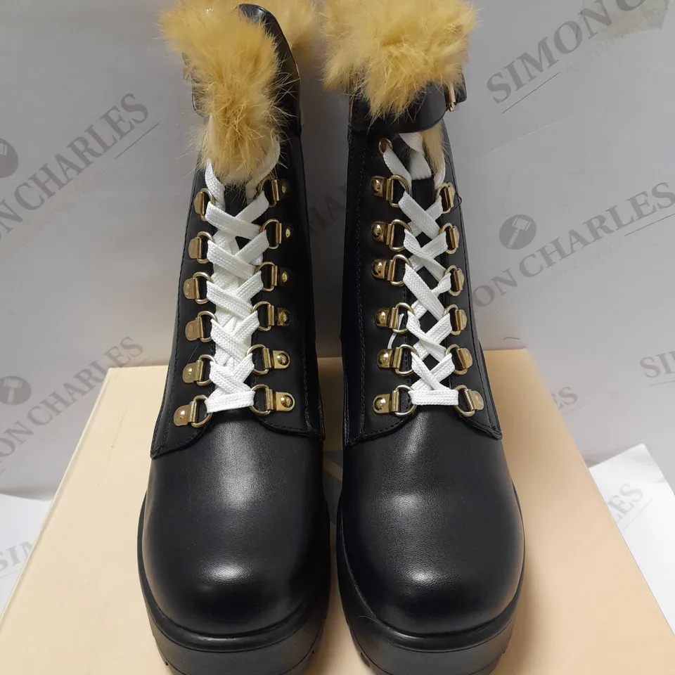 KOI NOMAD FUR CHUNKY BLACK PU BOOTS - SIZE 5