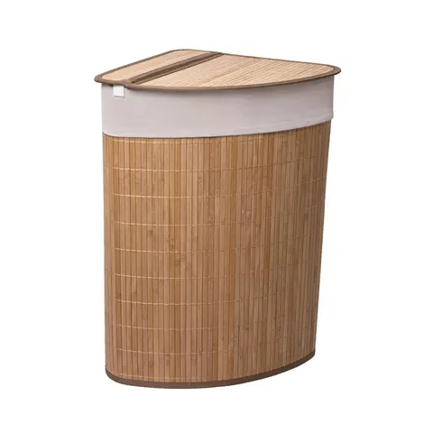BOXED MANTRA RAJ 58L BAMBOO LAUNDRY BIN WITH HANDLES TRIANGLE FOLDABLE STORAGE HAMPER (BROWN)