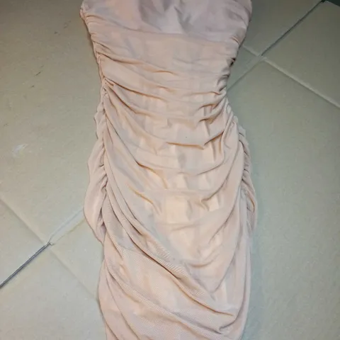 OH POLLY NUDE RUCHED FORM FITTING DRESS - SIZE 6