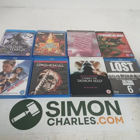 EIGHT BLU-RAY/DVD CASE SET – MIXED FILM & TV TITLES (COLOUR OF MAGIC, THE RUNNING MAN, MISSION: IMPOSSIBLE, CHROMESKULL: LAID TO REST 2, THE DEMON SEED, LOST – FINAL SEASON 6)