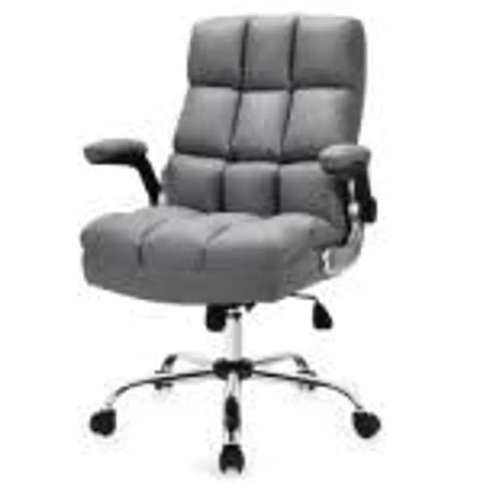 BOXED COSTWAY LINEN UPHOLSTERED EXECUTIVE CHAIR WITH ERGONOMIC HIGH BACK FOR HOME OFFICE - GREY