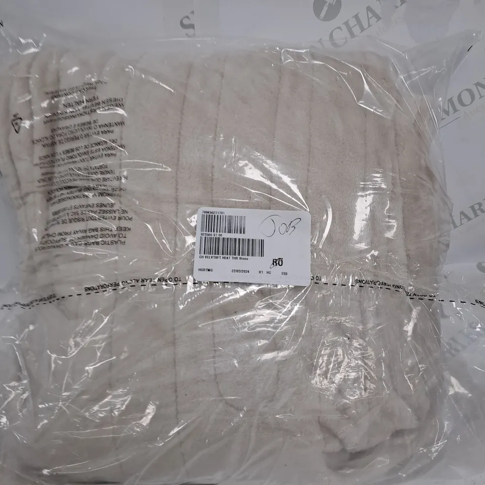 BOXED COZEE HOME VELVETSOFT HEATED THROW IN STONE 