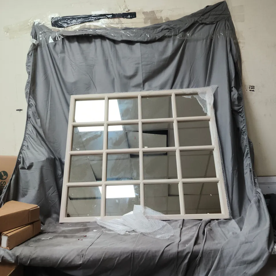 BOXED WHITE WOODEN WINDOW PANE MIRROR 74X84CM - COLLECTION ONLY