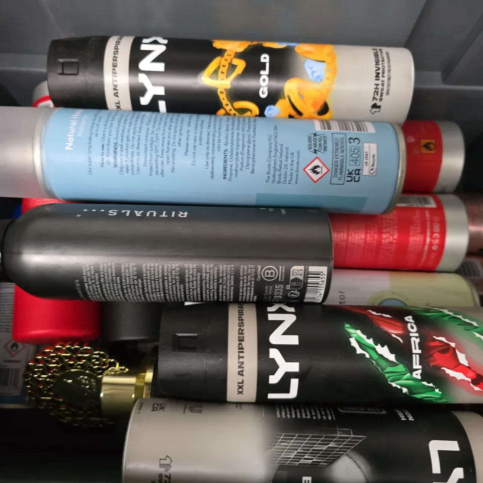APPROXIMATELY 12 ASSORTED AEROSOLS TO INCLUDE DUNHILL BODY SPRAY, MONTIBELLO COLOUR MOUSSE, BOOTS EVERYDAY HAIRSPRAY, ETC - COLLECTION ONLY