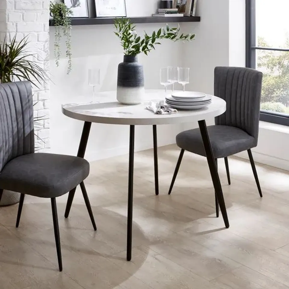 BOXED ZURI 4 SEATER ROUND DINING TABLE, CONCRETE EFFECT (1 BOX)