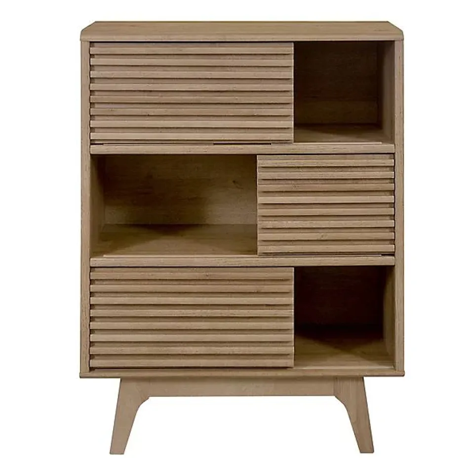BOXED COPEN DISPLAY CABINET RIGHT IN RIVIERA OAK - MODERN DISPLAY & STORAGE SOLUTION - W790mm X H1069mm X D350mm (1 BOX)