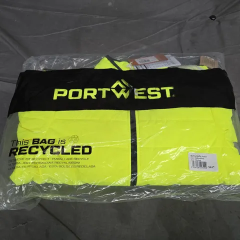 BAGGED PORTWEST HI-VIS BAFFLE JACKET IN YELLOW/BLACK - MEDIUM