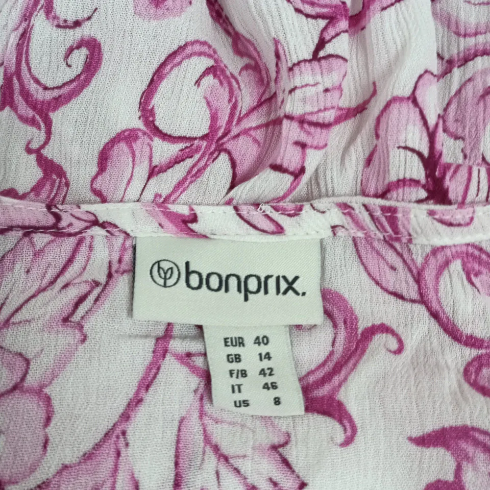 BONPRIX WOMEN'S FLORAL PRINT TUNIC – PINK & WHITE, UK 14 (EU 40)