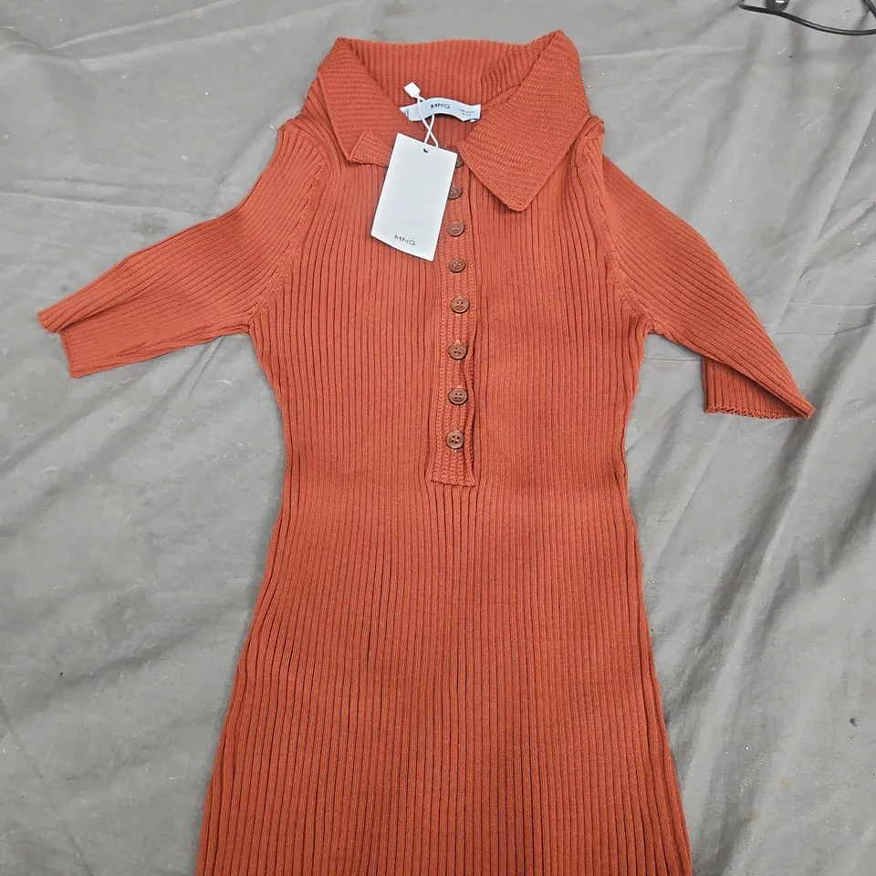 MNG ORANGE RIBBED KNIT POLO DRESS – WOMEN'S