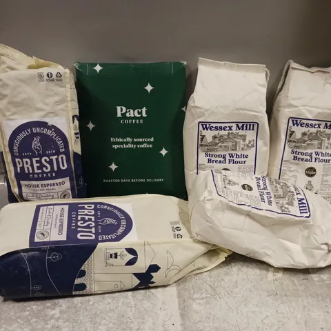 APPROXIMATELY6 ASSORTED FOOD & DRINK ITEMS TO INCLUDE WESSEX MILL BREAD FLOUR, PACT COFFEE, PRESTO COFFEE, ETC - COLLECTION ONLY