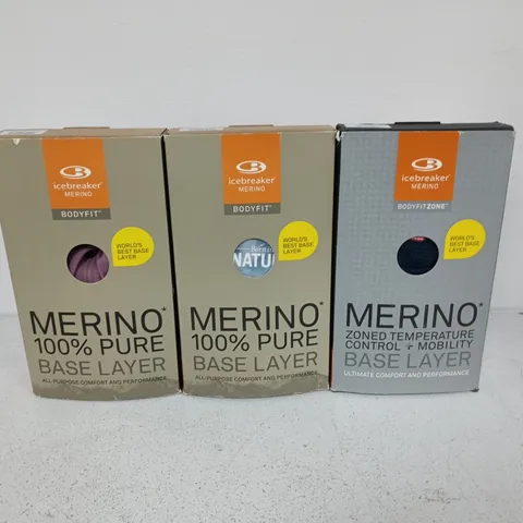 LOT OF 18 BOXED ICEBREAKER MERINO BASE LAYERS - ASSORTED SIZES AND COLOURS