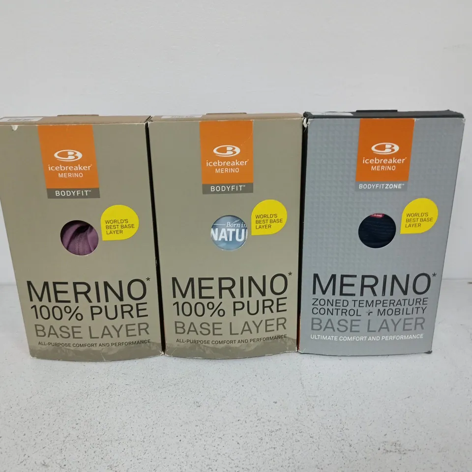 LOT OF 18 BOXED ICEBREAKER MERINO BASE LAYERS - ASSORTED SIZES AND COLOURS