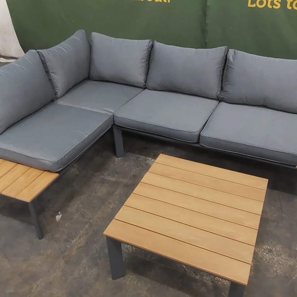 BRAND NEW ATLANTA GARDEN & PATIO ALUMINIUM CONTEMPORARY CORNER SET WITH POLY WOOD COFFEE TABLE RRP £995