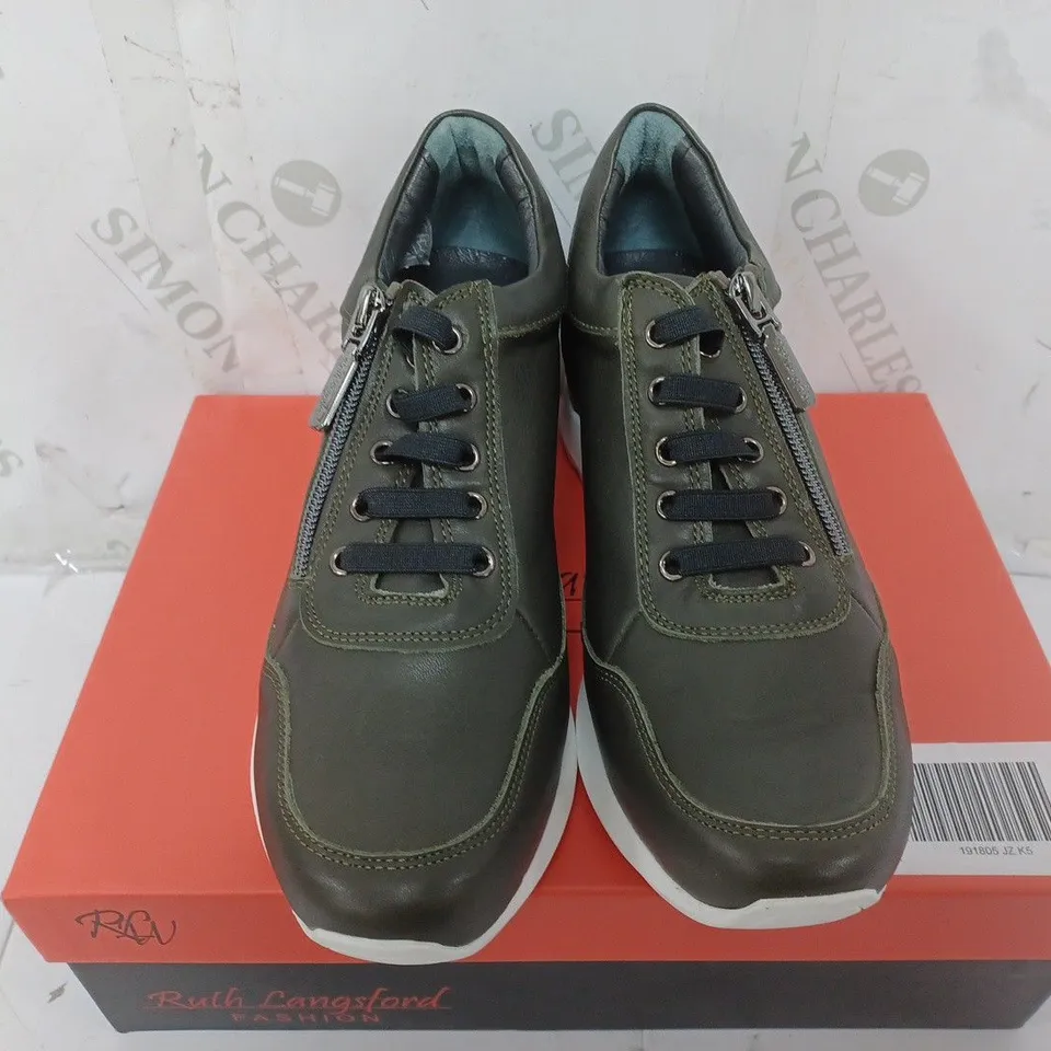 RUTH LANGSFORD WEDGE TRAINER IN KHAKI - SIZE 38