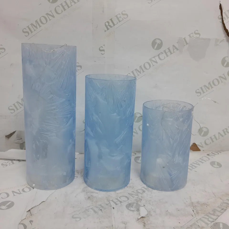 BOXED HOME REFLECTIONS SET OF 3 PRE-LIT CYLINDERS IN BLUE