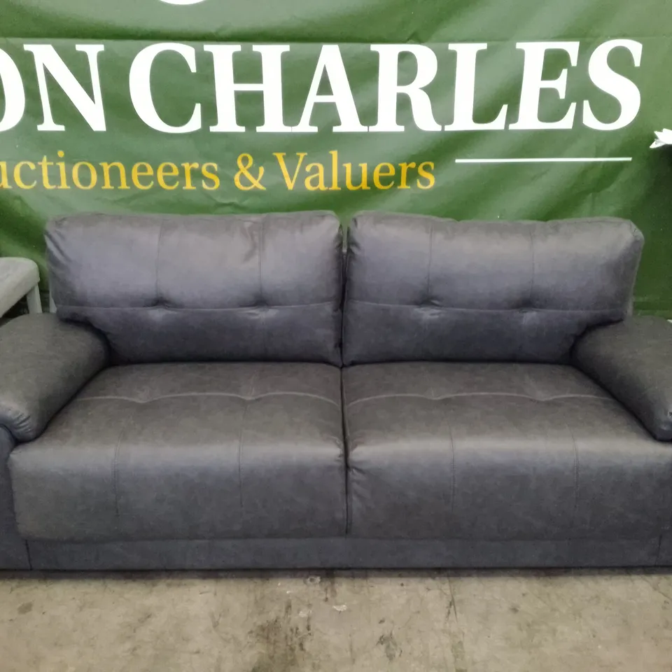 QUALITY DESIGNER 3 SEATER SOFA - DARK GREY LEATHER 