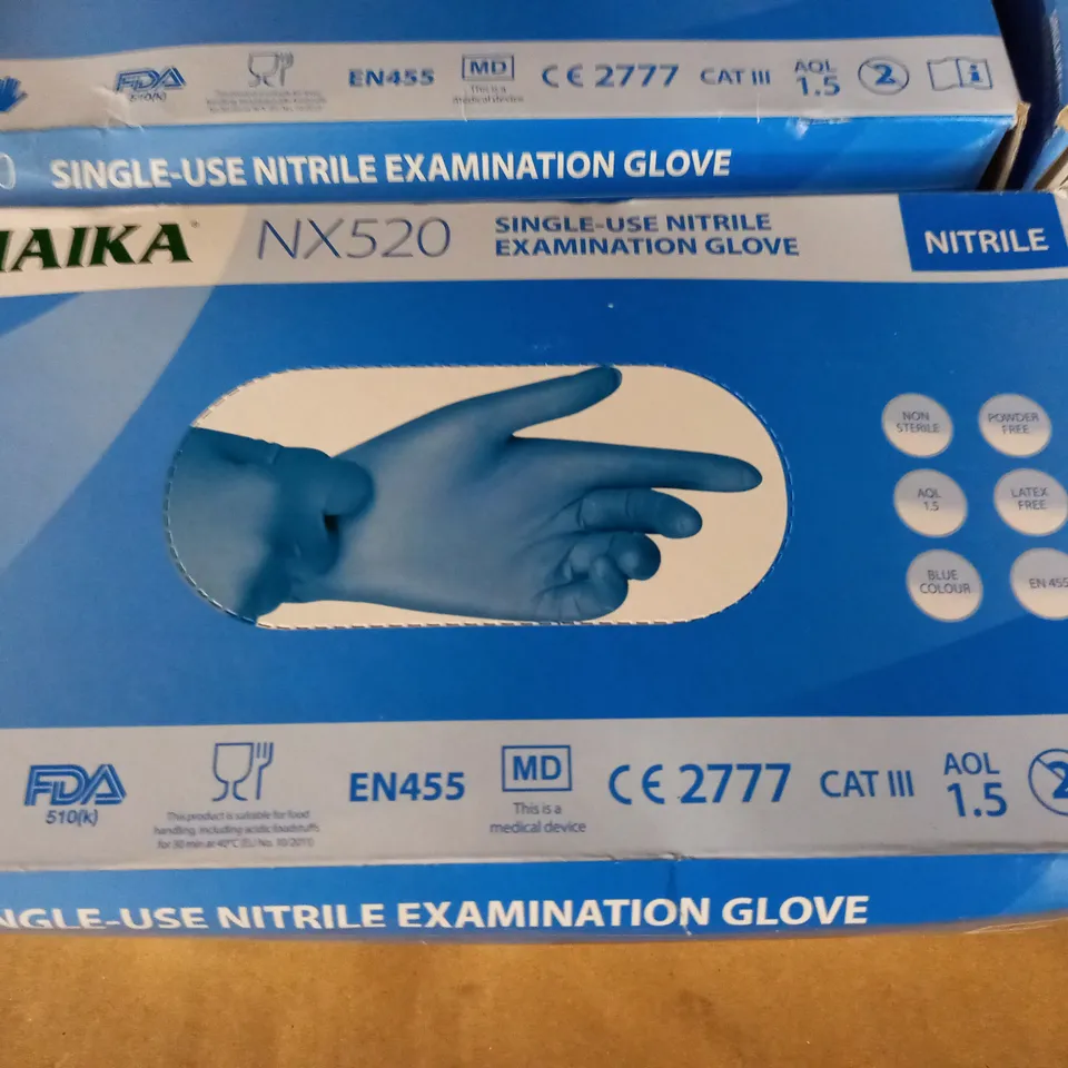 LOT OF 6 BOXES OF NX520 SINGLE USE NITRILE EXAMINATION GLOVES - VARIOUS SIZES