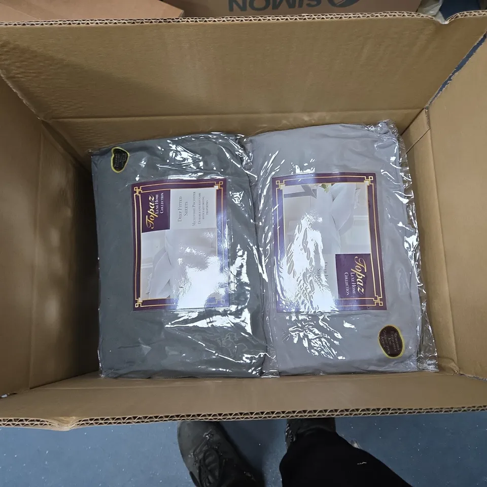 TOPAZ LUXE HOME COLLECTION DEEP FITTED SHEETS – MICROFIBRE POLYESTER, GREY, BOX OF APPROXIMATELY 12