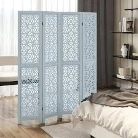 BOXED COSTWAY ROOM DIVIDER 4 PANEL - BOHO ROOM DIVIDERS WITH CARVED CUTOUT PATTERN & SOLID WOOD FRAME, FULLY ASSEMBLED